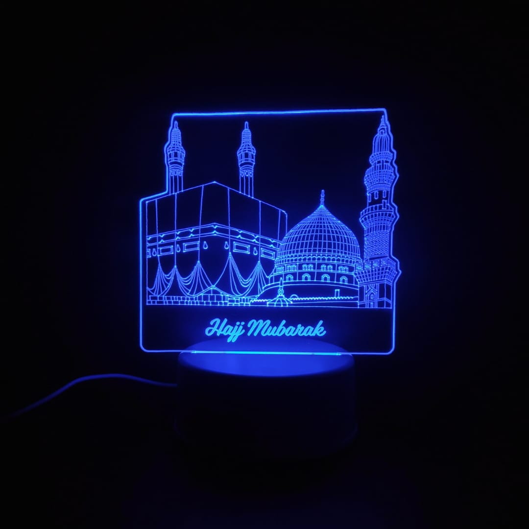 Holy Mosques with Hajj Mubarak Acrylic Lamp