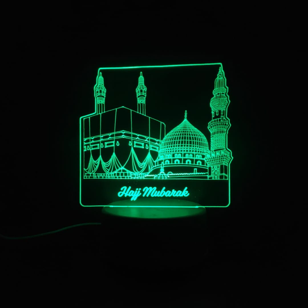 Holy Mosques with Hajj Mubarak Acrylic Lamp