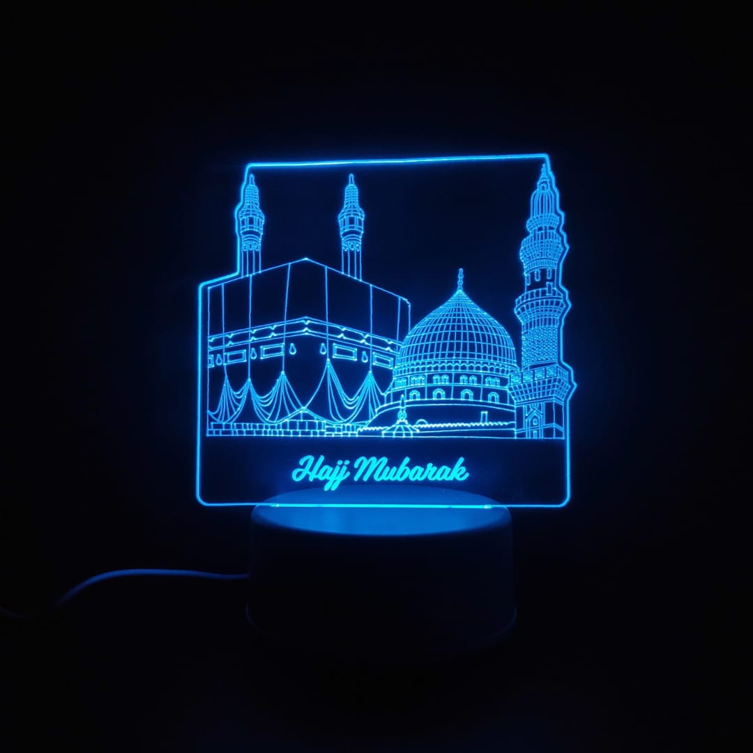 Holy Mosques with Hajj Mubarak Acrylic Lamp