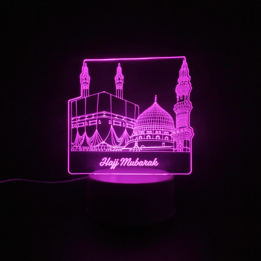 Holy Mosques with Hajj Mubarak Acrylic Lamp