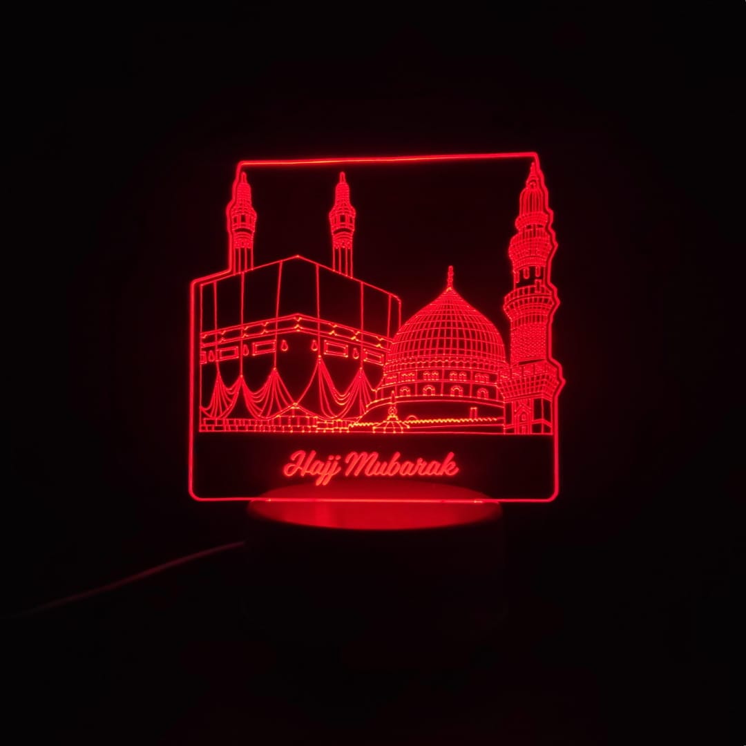Holy Mosques with Hajj Mubarak Acrylic Lamp