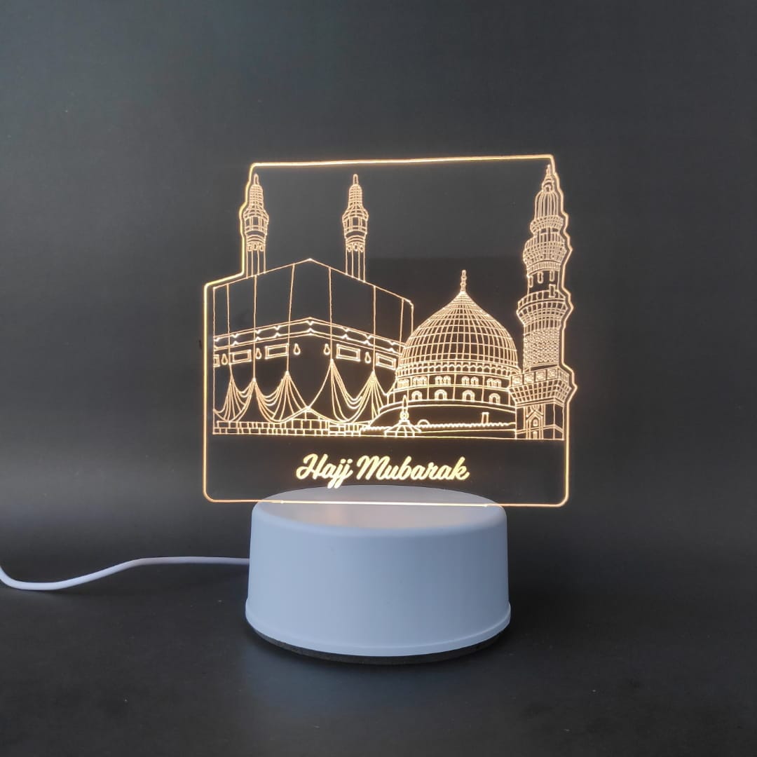 Holy Mosques with Hajj Mubarak Acrylic Lamp