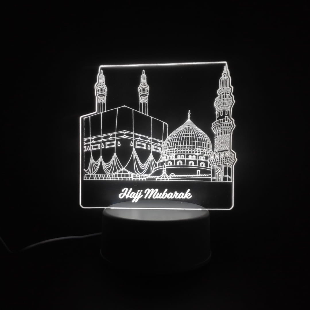Holy Mosques with Hajj Mubarak Acrylic Lamp