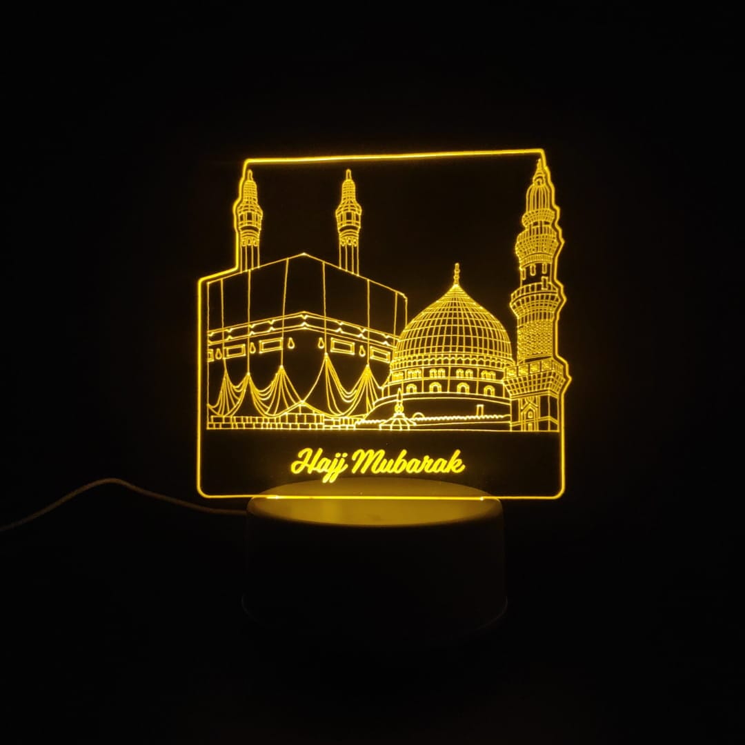 Holy Mosques with Hajj Mubarak Acrylic Lamp