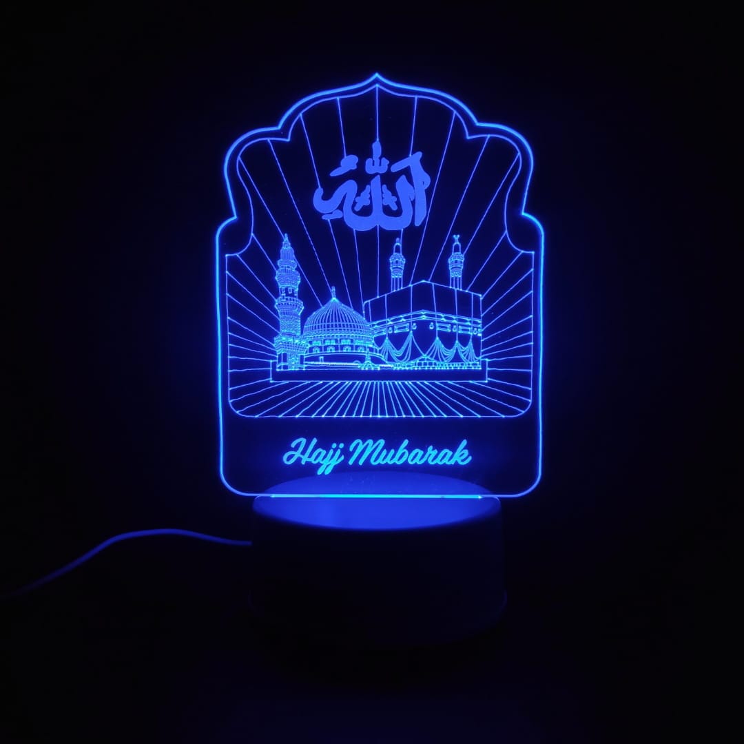 Holy Mosques with Hajj Mubarak Acrylic Lamp