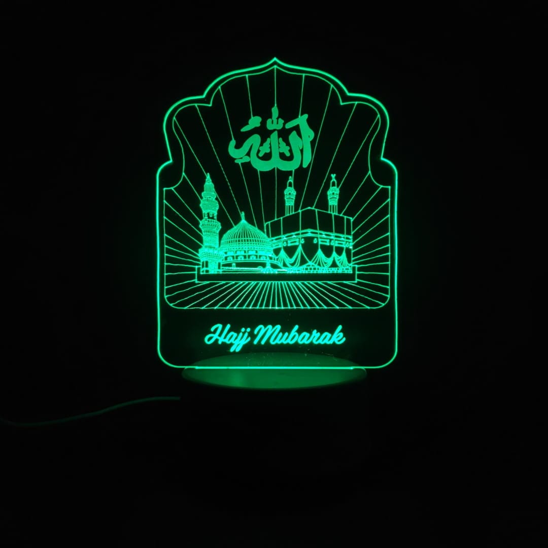 Holy Mosques with Hajj Mubarak Acrylic Lamp