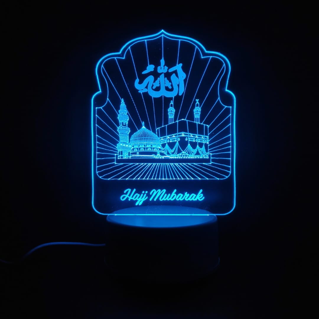 Holy Mosques with Hajj Mubarak Acrylic Lamp