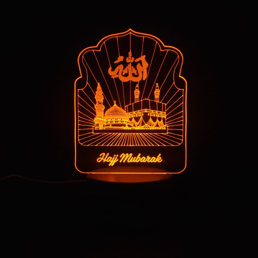 Holy Mosques with Hajj Mubarak Acrylic Lamp