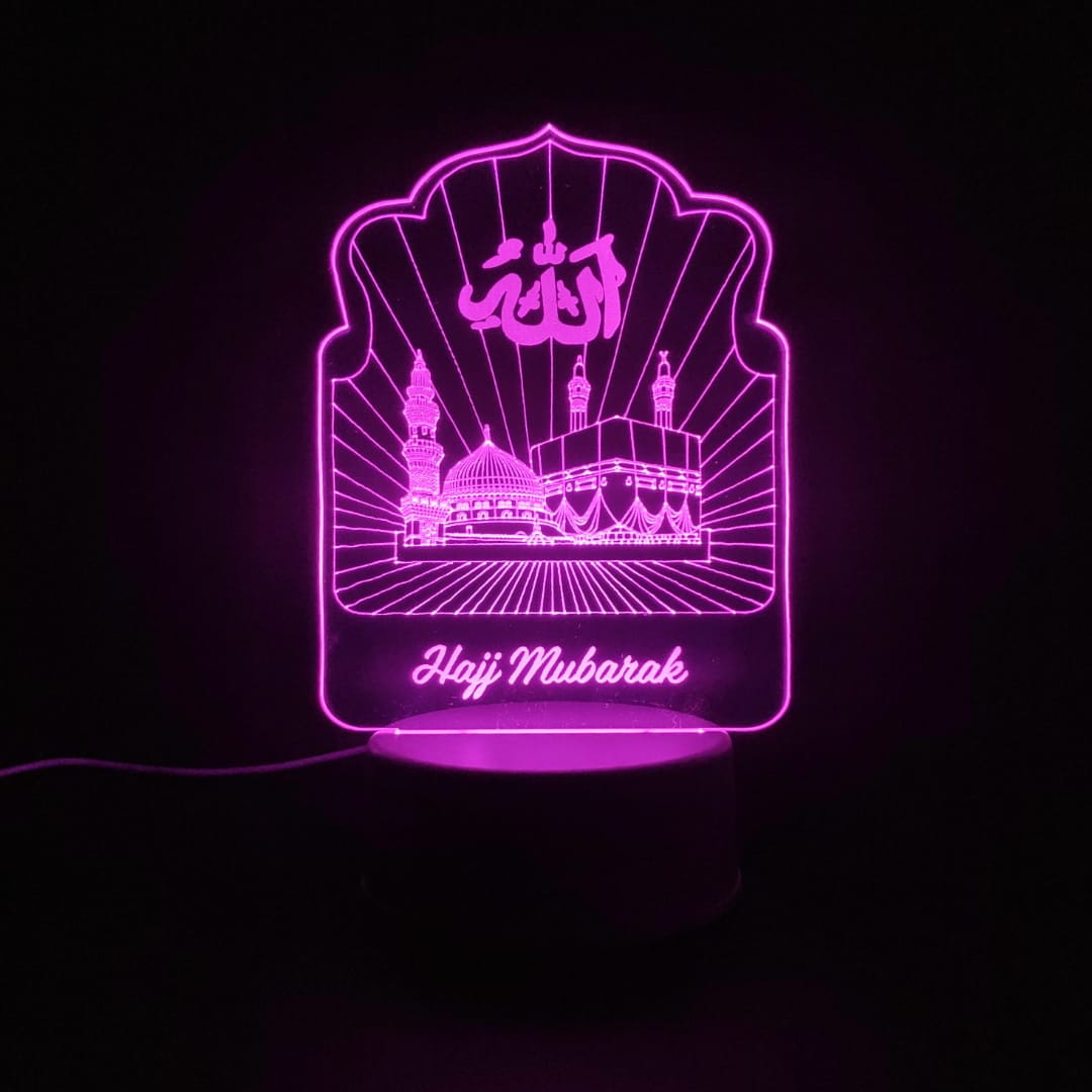 Holy Mosques with Hajj Mubarak Acrylic Lamp