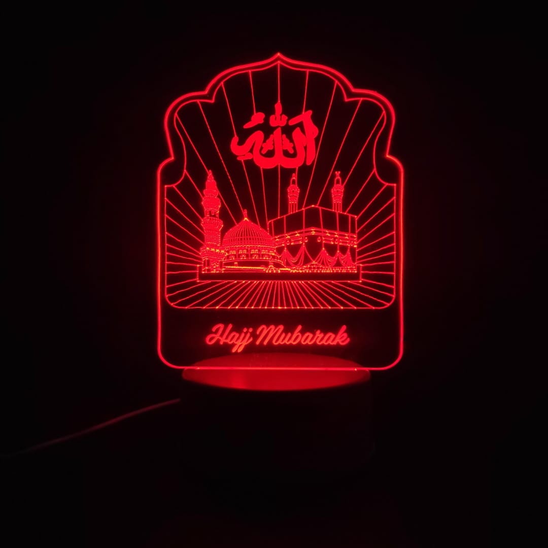 Holy Mosques with Hajj Mubarak Acrylic Lamp