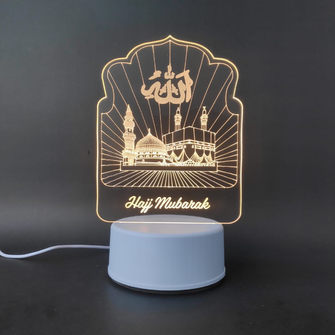 Holy Mosques with Hajj Mubarak Acrylic Lamp