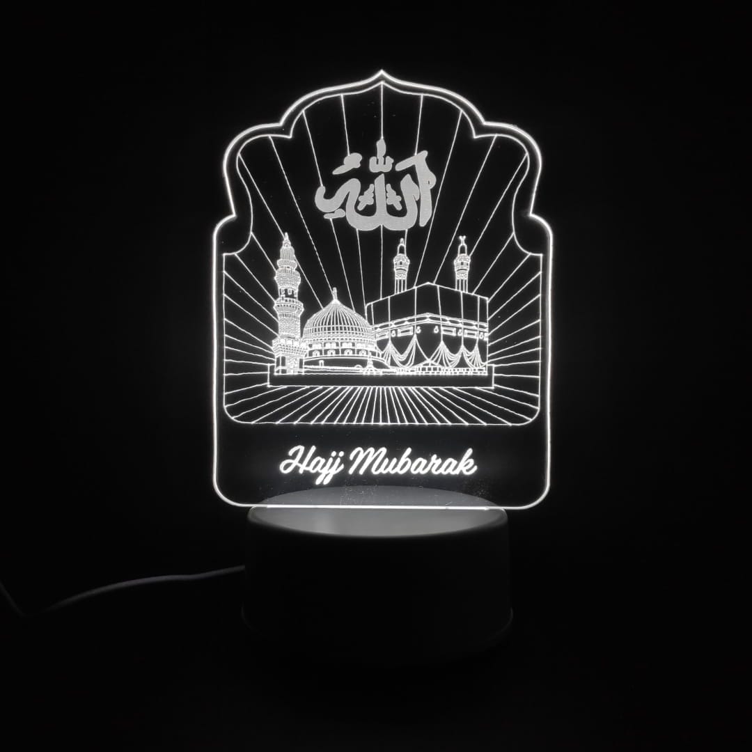 Holy Mosques with Hajj Mubarak Acrylic Lamp