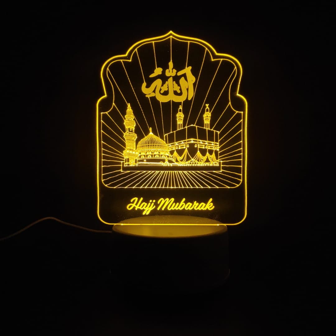 Holy Mosques with Hajj Mubarak Acrylic Lamp